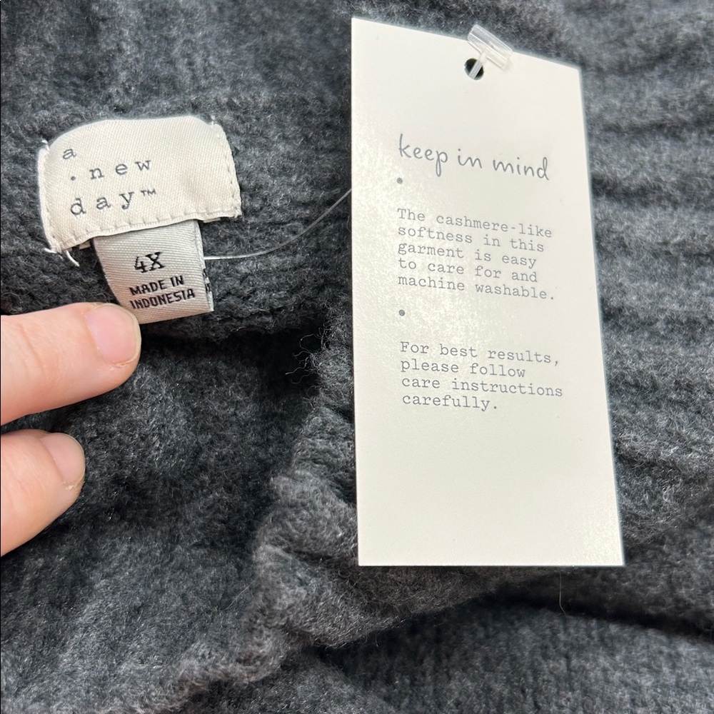 Gray Crew Neck Sweater with Ribbed Texture and Dolman Sleeves - Picture 2 of 3